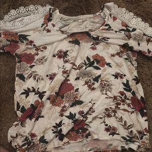 Maurices Red and White Floral Lace Blouse